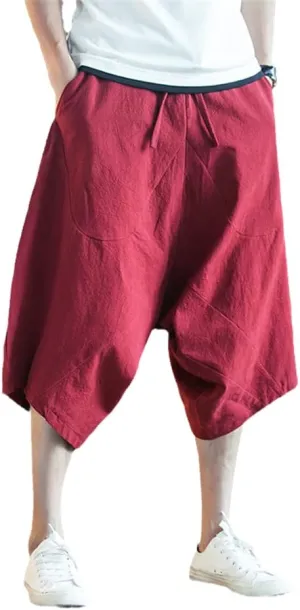 AAPAH Men Harem Pants Mens Summer Cotton Linen Joggers Male Chinese Style Soild Color Calf-Lenght Trousers s5 XS