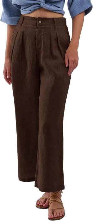 Amazhiyu Women's 100% Linen Summer High-Waisted Wide Leg Pants with Pockets