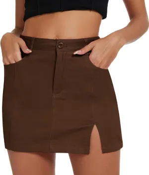 American Trends Women Mini Skirt with Slit High Waist Mini Denim Skirt Causal Bodycon Short Jean Skirts with Pockets