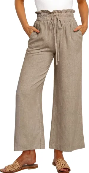 ANRABESS Women Linen Pants Casual Loose High Waist Boho Wide Leg Cropped Palazzo Beach Pants Summer Outfits 2025 Trendy