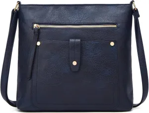 Bags for Women Retro style contrasting color stitching multi-pocket crossbody bag for women for daily travel(Darkblue)