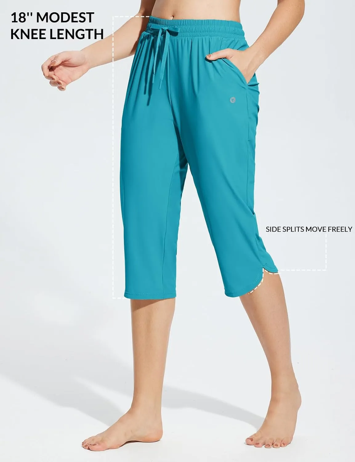 baleaf Women's Swim Capris Pants 18" Quick Dry Modest Swimsuits UPF 50  Bathing Suit Bottoms Beach Pants with Pockets