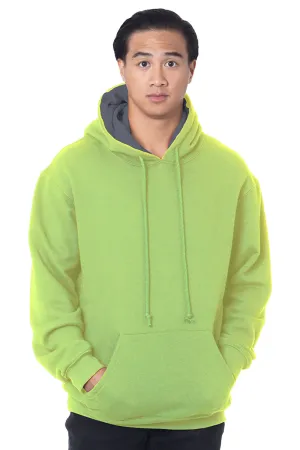 Bayside Mens Thermal Lined Hooded Sweatshirt Hoodie w/ Pouch Pocket - Lime Green/Dark Grey