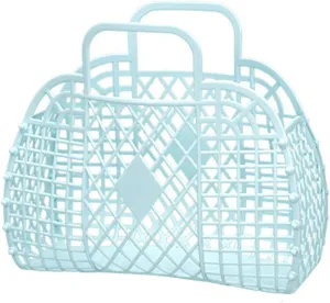Beach Tote Bag, Women Plastic Tote Bag with Handle Foldable Reusable Shopping Handbags Basket Hollow Storage Basket for Halloween Xmas