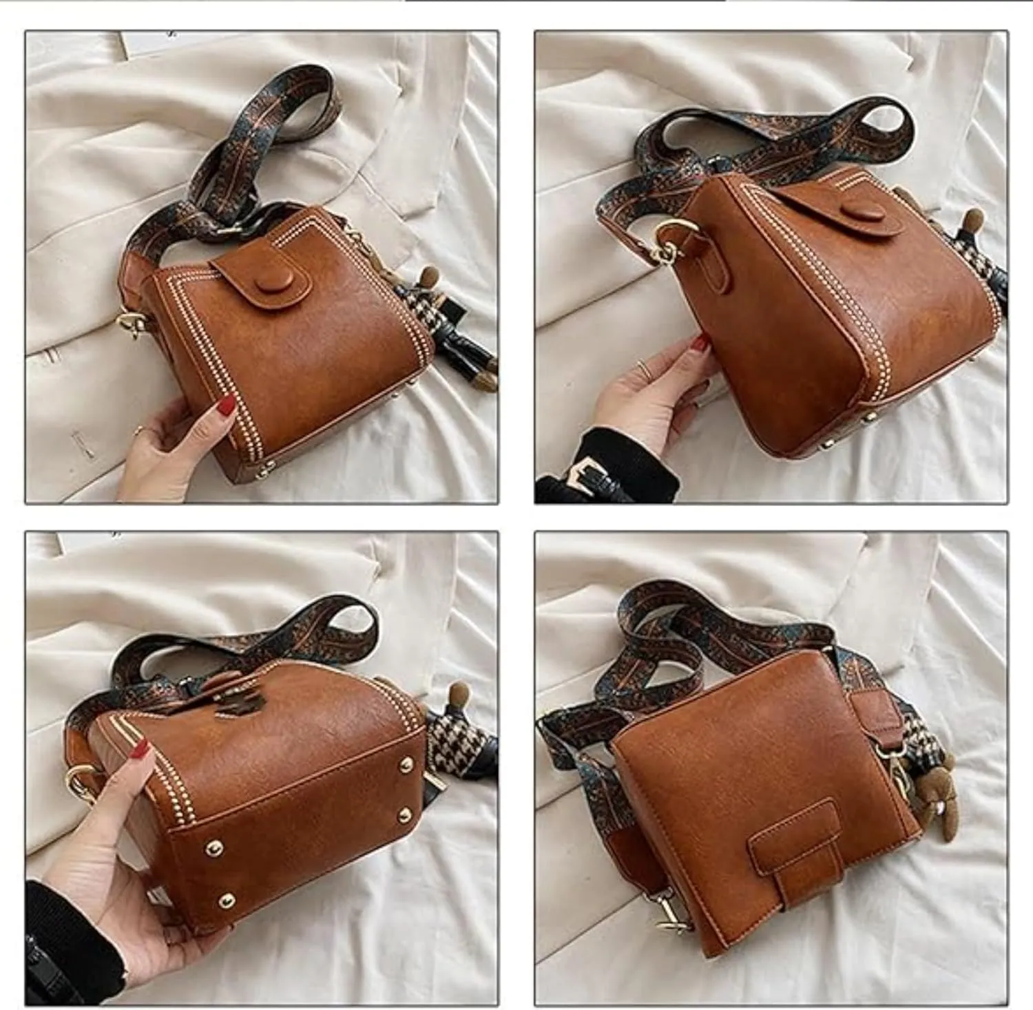 Bootara Bucket Bag, Women's Vintage Bunny Charm Bucket Bagwith Adjustable Wider Shoulder Strap, Travel Handbag
