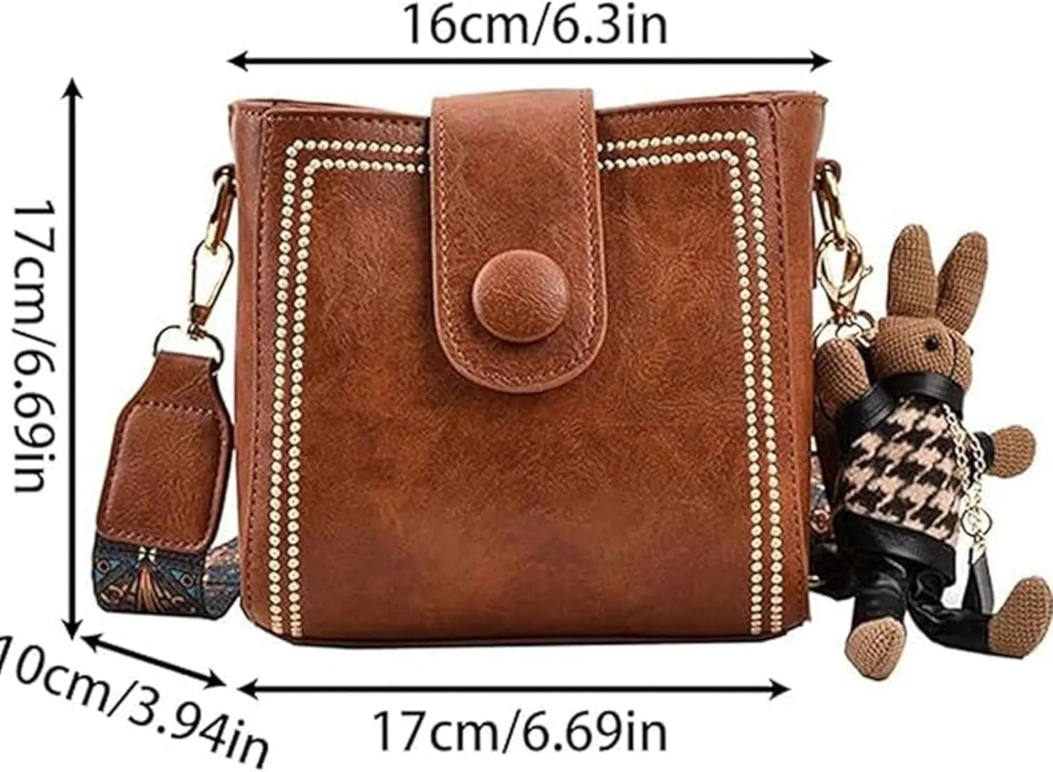 Bootara Bucket Bag, Women's Vintage Bunny Charm Bucket Bagwith Adjustable Wider Shoulder Strap, Travel Handbag