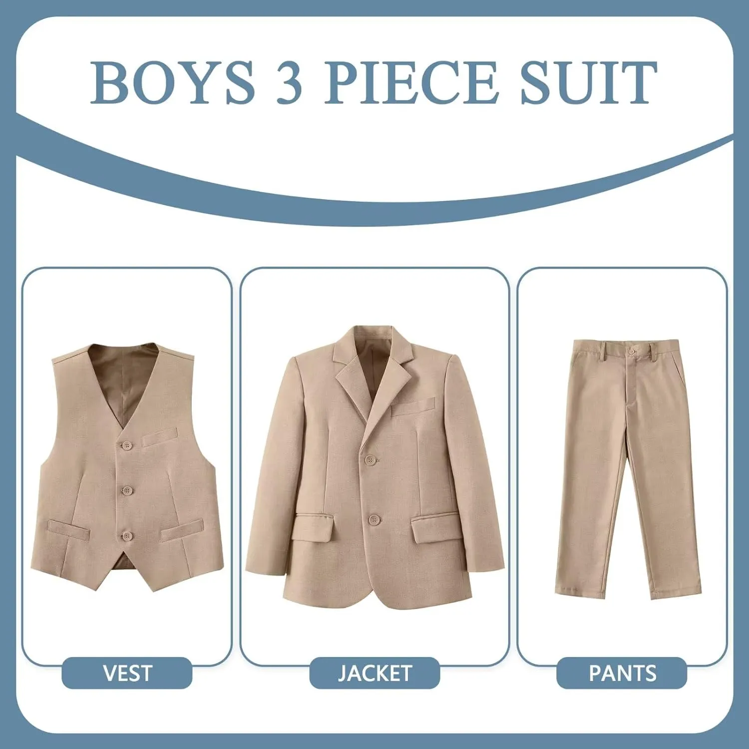 Boys Formal Suit Set Kids 3 Piece Suit Jacket Vest Pants Set Toddler Ring Bearer Outfit Wedding Prom Tuxedo Suits