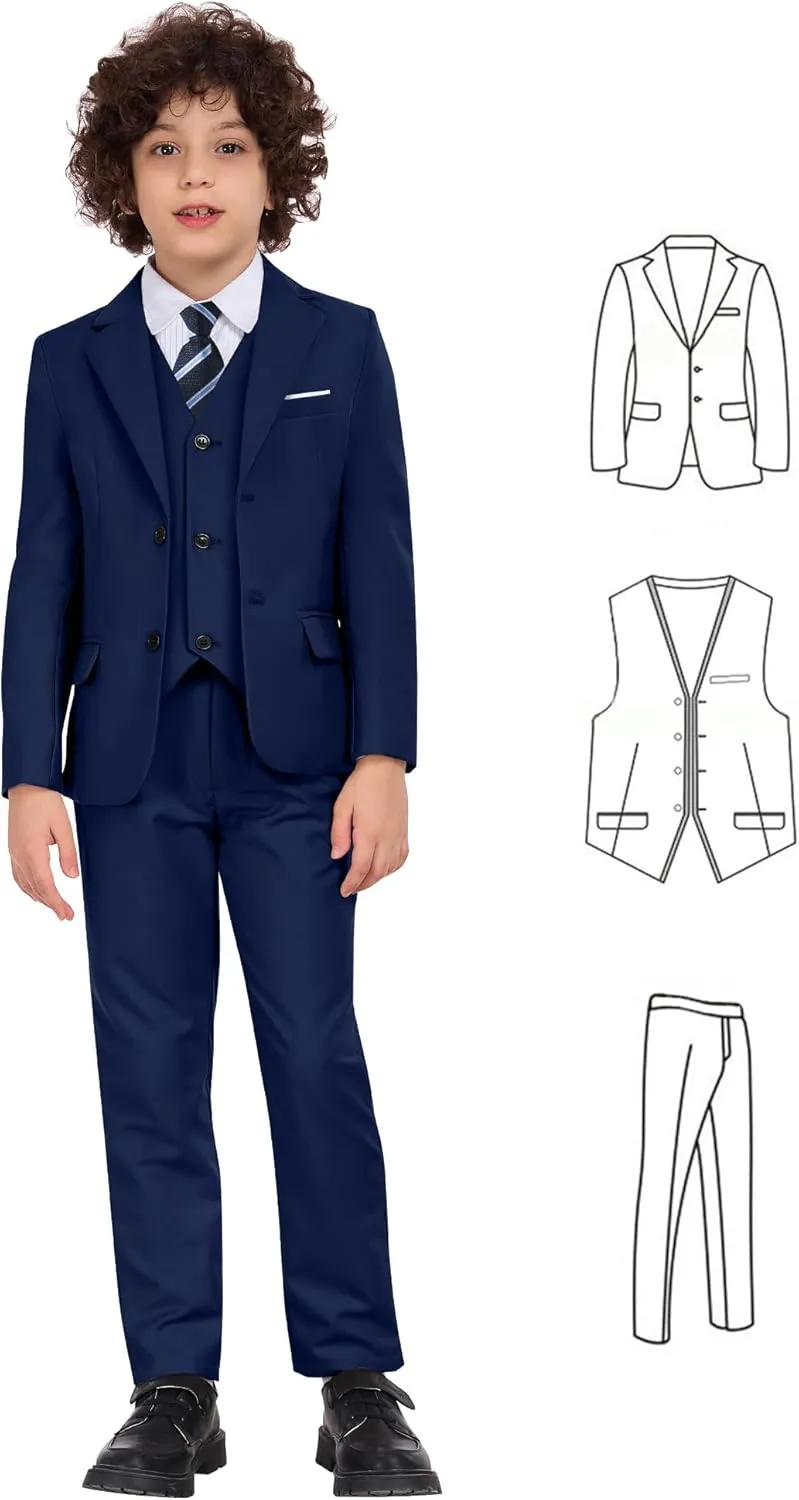 Boys Formal Suit Set Kids 3 Piece Suit Jacket Vest Pants Set Toddler Ring Bearer Outfit Wedding Prom Tuxedo Suits