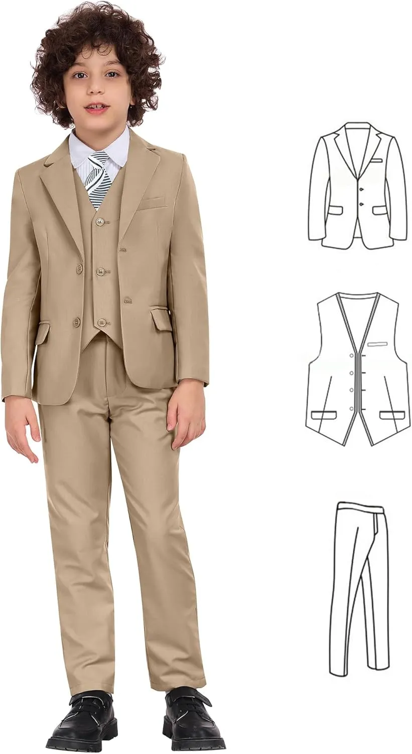 Boys Formal Suit Set Kids 3 Piece Suit Jacket Vest Pants Set Toddler Ring Bearer Outfit Wedding Prom Tuxedo Suits