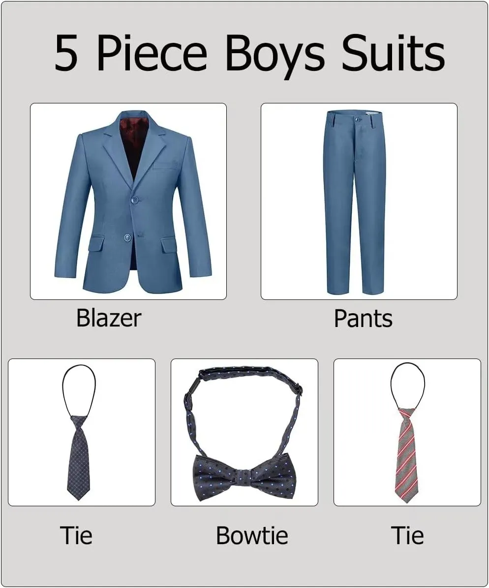 Boys Formal Suits Slim Fit Suit Kids Tuxedo Suits for Boys 5 Piece Boy Dress Pants Blazer Tie Bowtie