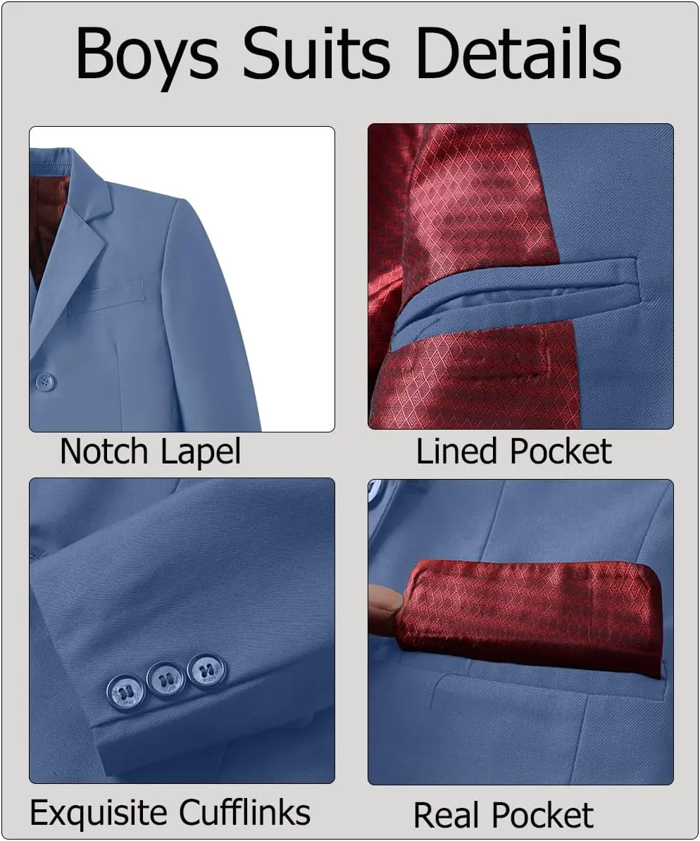 Boys Formal Suits Slim Fit Suit Kids Tuxedo Suits for Boys 5 Piece Boy Dress Pants Blazer Tie Bowtie