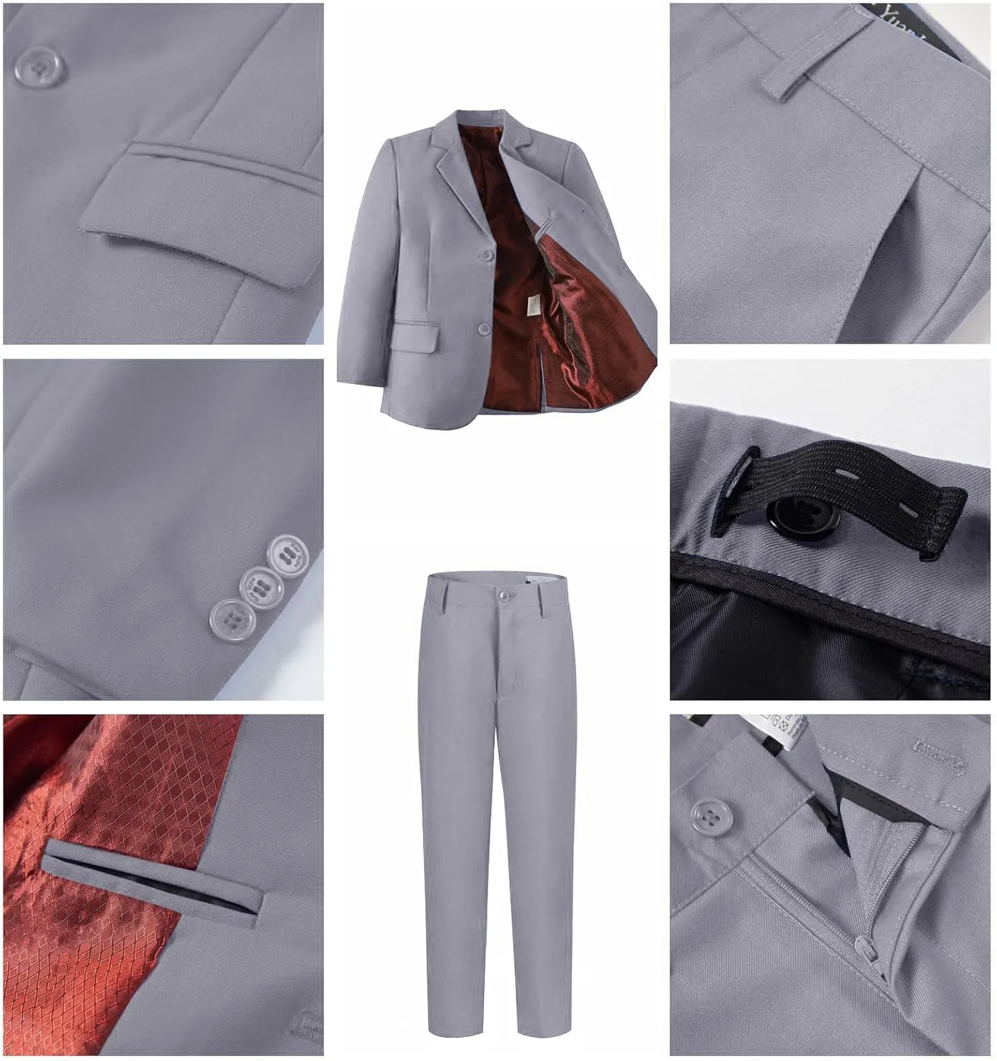 Boy's Suit 5pcs Tuxedo Suit for Toddler Set Formal Slim Fit Jacket Pants Shirt Dress Ring Bearer Outfit for Kids with Tie