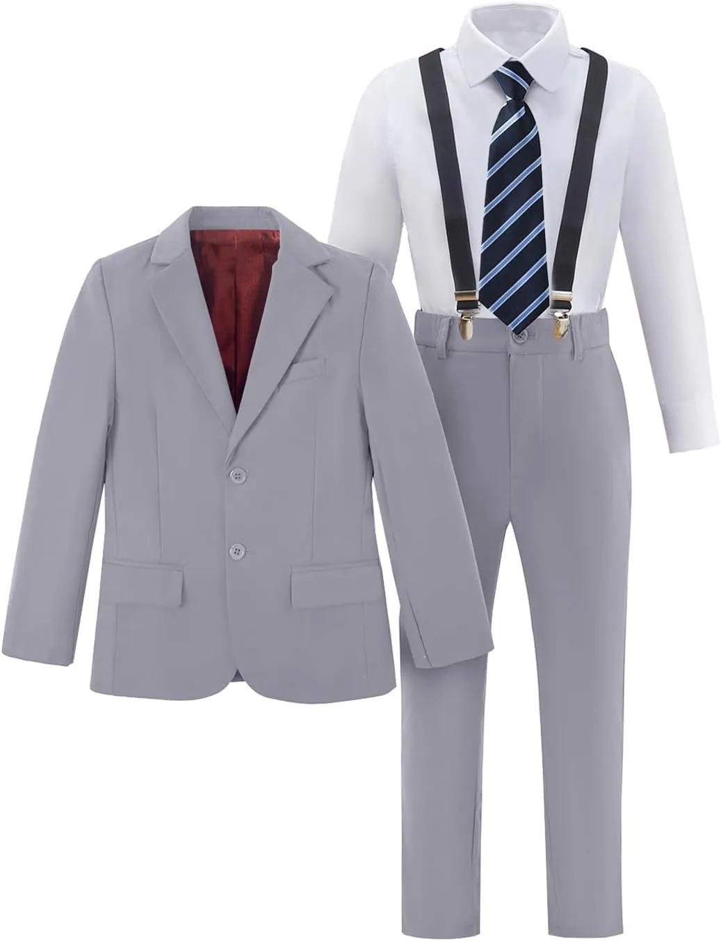Boy's Suit 5pcs Tuxedo Suit for Toddler Set Formal Slim Fit Jacket Pants Shirt Dress Ring Bearer Outfit for Kids with Tie