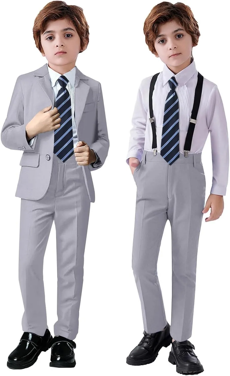 Boy's Suit 5pcs Tuxedo Suit for Toddler Set Formal Slim Fit Jacket Pants Shirt Dress Ring Bearer Outfit for Kids with Tie