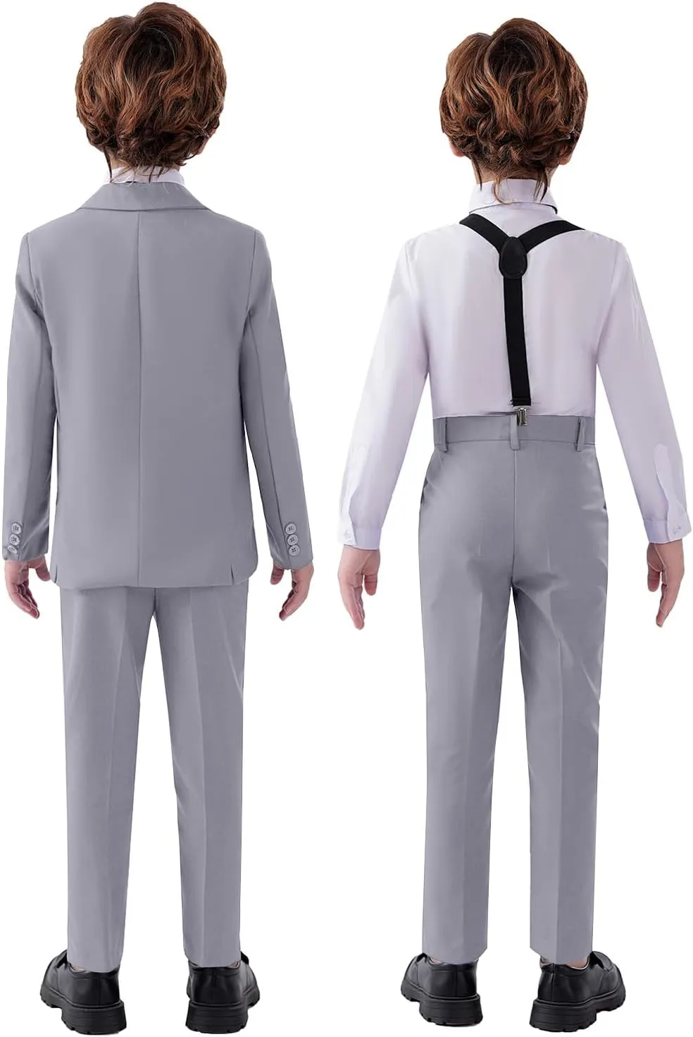 Boy's Suit 5pcs Tuxedo Suit for Toddler Set Formal Slim Fit Jacket Pants Shirt Dress Ring Bearer Outfit for Kids with Tie