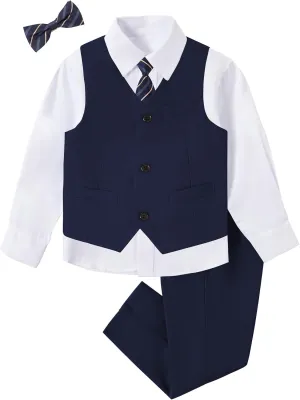 Boys Suit for Kids Tuxedo Vest and Pants Set with Shirt Tie and Bowtie Formal Dresswear