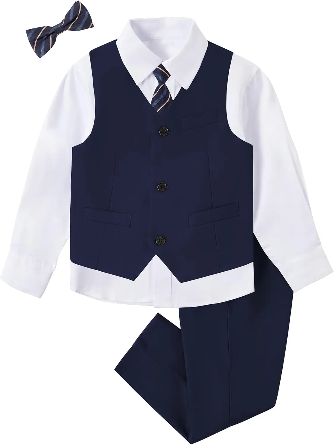 Boys Suit for Kids Tuxedo Vest and Pants Set with Shirt Tie and Bowtie Formal Dresswear
