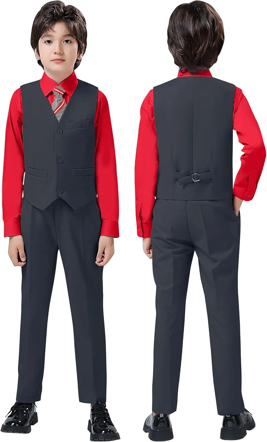Boys Suit for Kids Tuxedo Vest and Pants Set with Shirt Tie and Bowtie Formal Dresswear