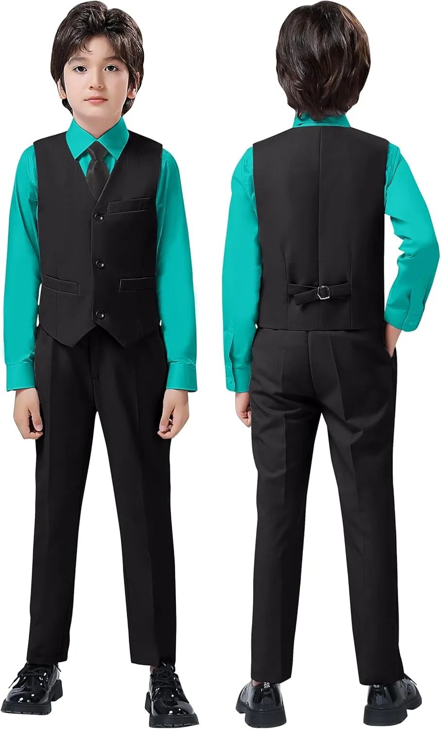 Boys Suit for Kids Tuxedo Vest and Pants Set with Shirt Tie and Bowtie Formal Dresswear