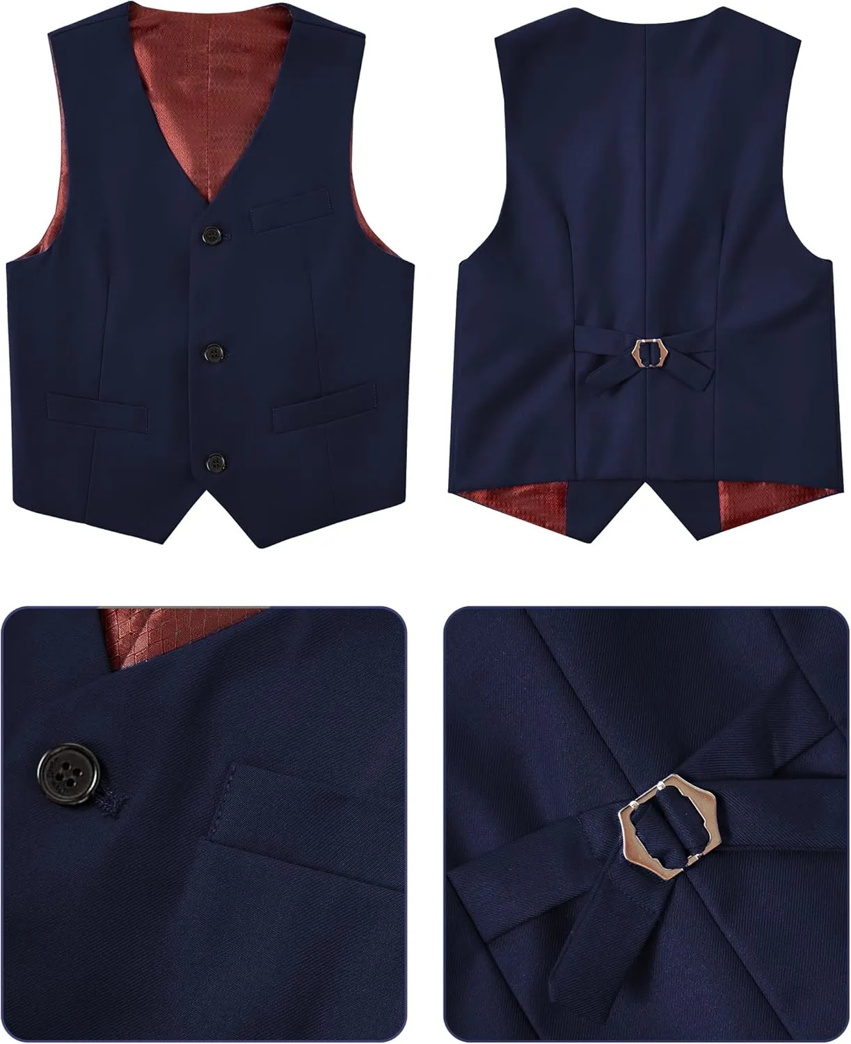 Boys Suit for Kids Tuxedo Vest and Pants Set with Shirt Tie and Bowtie Formal Dresswear