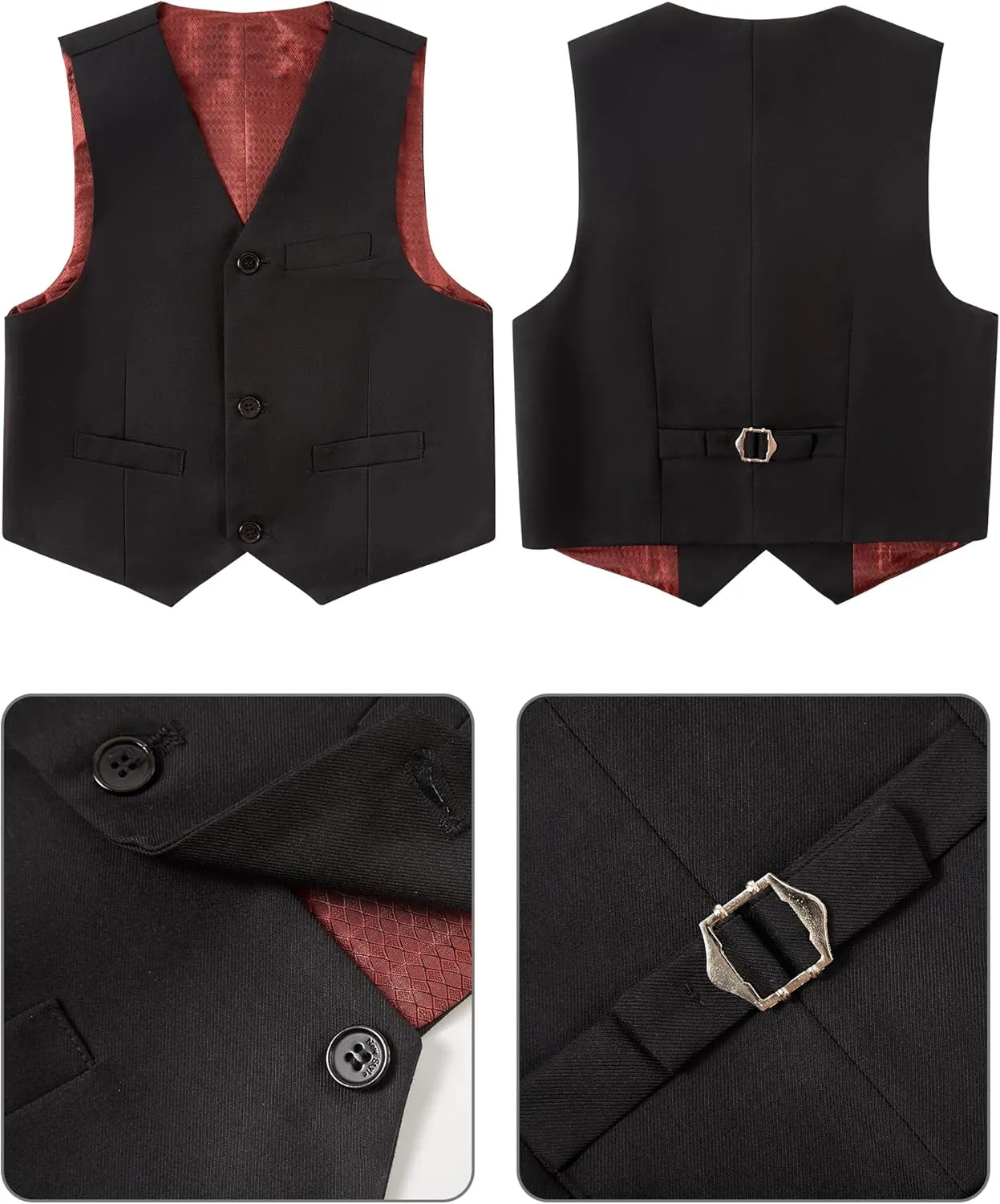 Boys Suit for Kids Tuxedo Vest and Pants Set with Shirt Tie and Bowtie Formal Dresswear