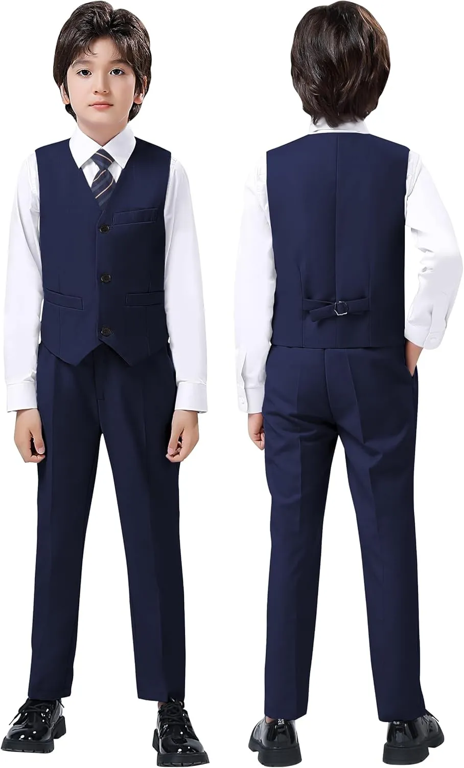 Boys Suit for Kids Tuxedo Vest and Pants Set with Shirt Tie and Bowtie Formal Dresswear
