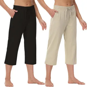 Cakulo Womens Capri Pants Wide Leg Yoga Capris Summer High Waisted Casual Lounge Cropped Pants with Pockets