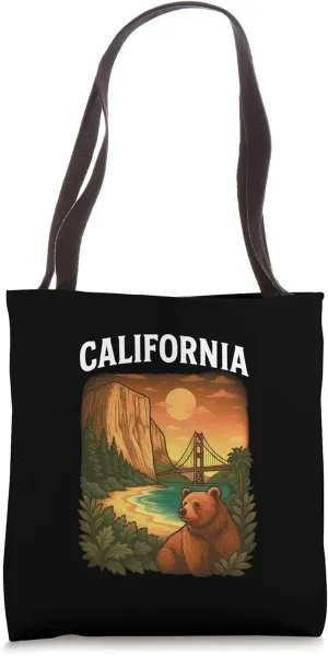 California Bear Golden Gate Yosemite Sunset Retro Nature Tote Bag