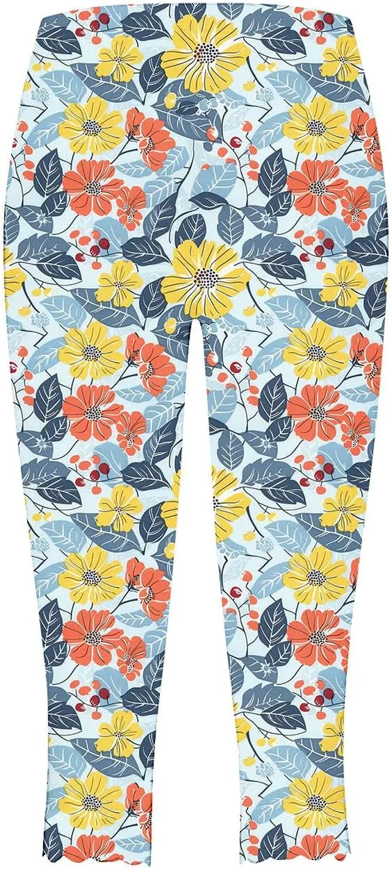 Capri Leggings for Women Floral Print High Waist Capris Tummy Control Knee Length Slim Fit Yoga Cropped Trousers