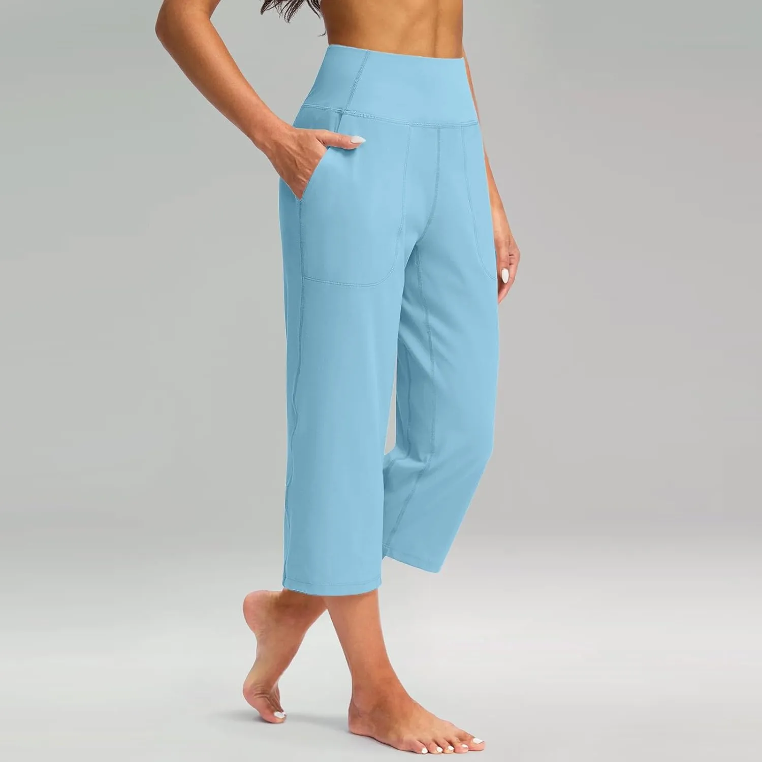Capri Pants for Women Summer Casual Elastic Waist Wide Leg Cropped Trousers Plus Size Tummy Control Petite Yoga Pants