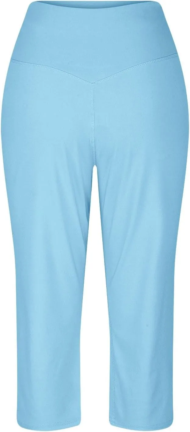 Capri Pants for Women Summer Casual Elastic Waist Wide Leg Cropped Trousers Plus Size Tummy Control Petite Yoga Pants