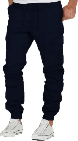 Cargo Trousers for Men Baggy Workout Jogger Pants Drawstring Straight Leg Trousers Straight-Fit Multi-Pocket Cargo