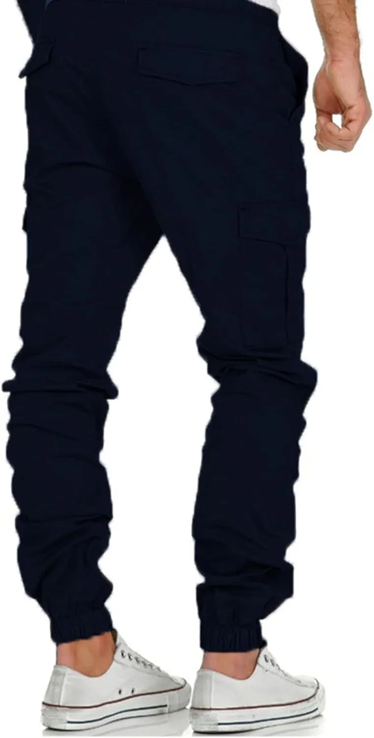 Cargo Trousers for Men Baggy Workout Jogger Pants Drawstring Straight Leg Trousers Straight-Fit Multi-Pocket Cargo