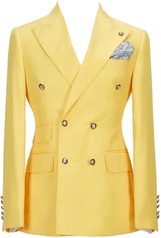 Casual Suits for Men Double Breasted Jacket Pants 2 Pieces Prom Tuxedos Peak Lapel Jacket Pants for Wedding Grooms