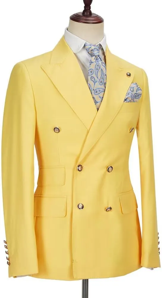 Casual Suits for Men Double Breasted Jacket Pants 2 Pieces Prom Tuxedos Peak Lapel Jacket Pants for Wedding Grooms