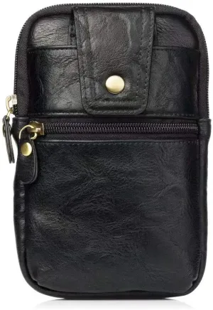 Cell Phone Waist Belt Bag Leather, Vertical Smartphone Waist Pouch for Men, Waterproof Cellphone Travel Sport Waist Pouch Pocket Wallet Cell Phone Belt Clip Holder with Locking Carabiner Hook