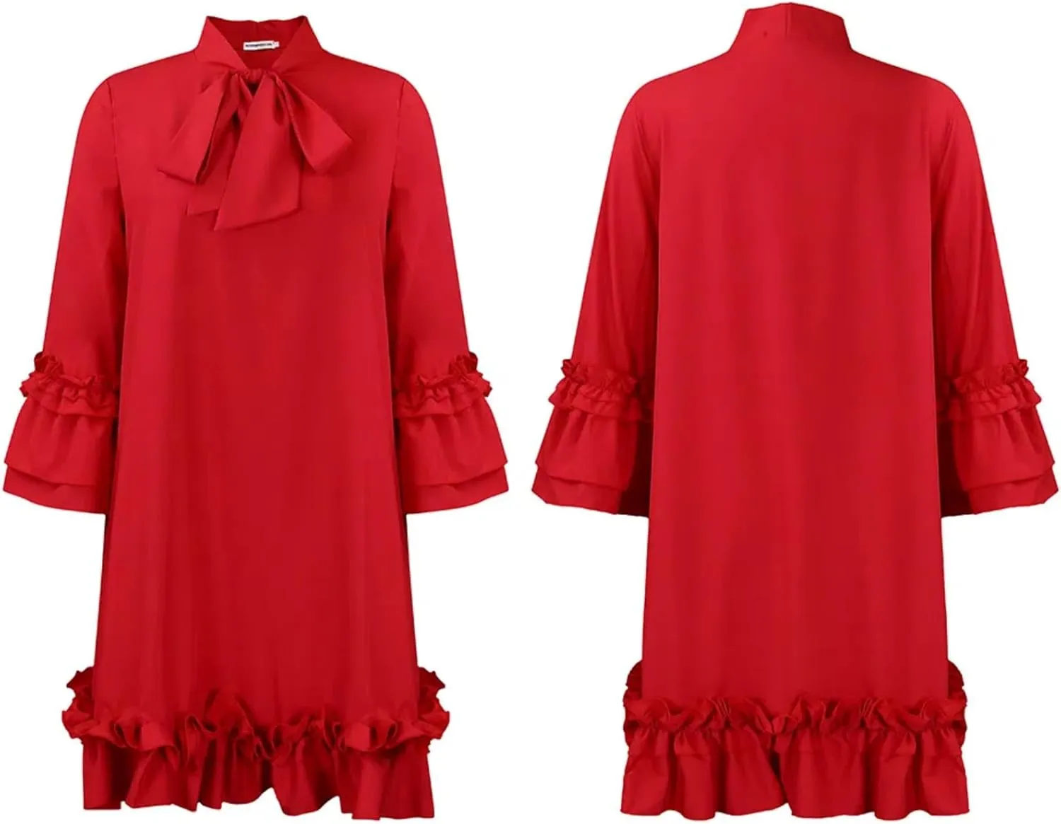 Cocoinsity Women's Plus Size Vintage Dress Ruffle Sleeve with Tie Casual A line Swing Midi Dresses