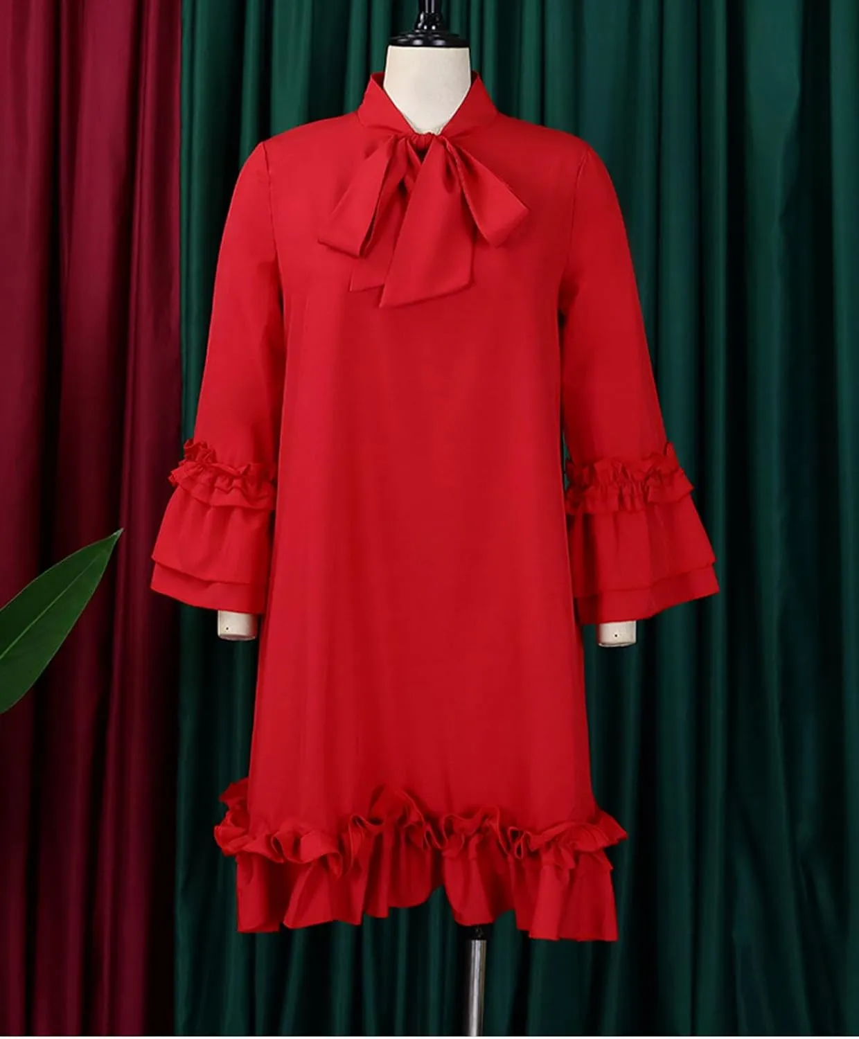 Cocoinsity Women's Plus Size Vintage Dress Ruffle Sleeve with Tie Casual A line Swing Midi Dresses