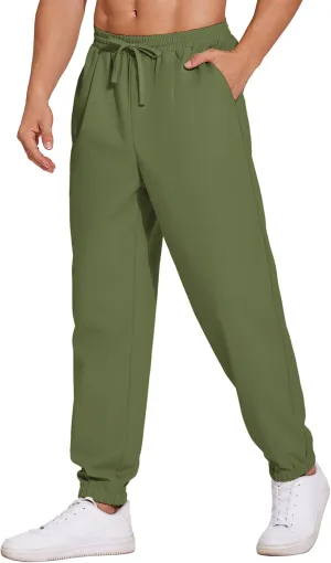 COOFANDY Men's Linen Casual Pants Lightweight Jogger Pants Elastic Waist Drawstring Yoga Beach Pants with Pockets