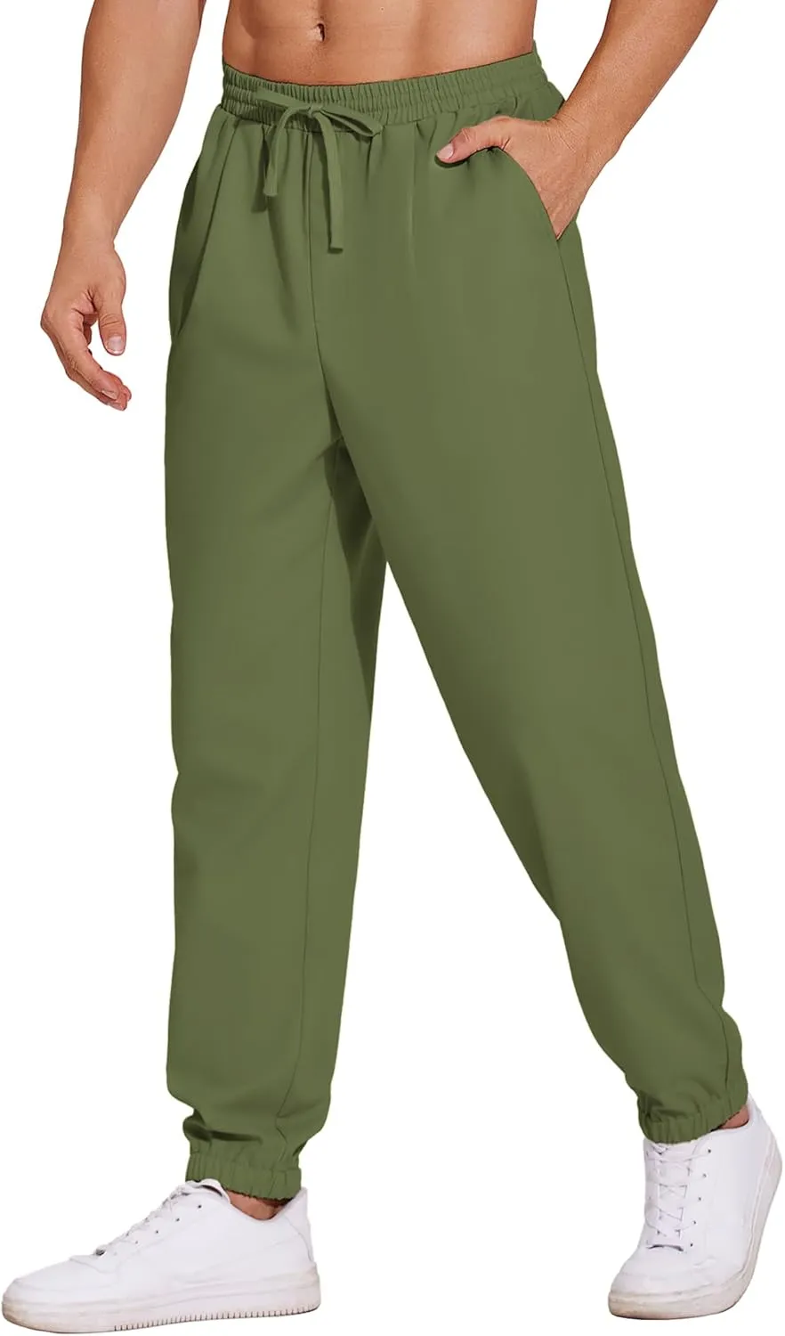 COOFANDY Men's Linen Casual Pants Lightweight Jogger Pants Elastic Waist Drawstring Yoga Beach Pants with Pockets