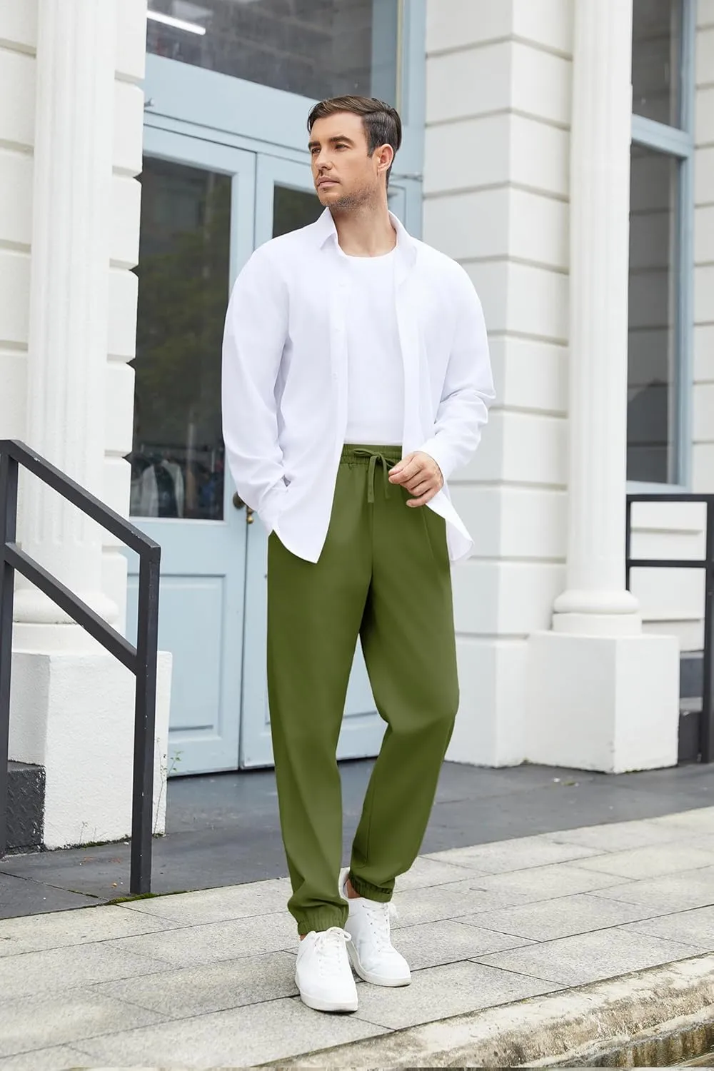 COOFANDY Men's Linen Casual Pants Lightweight Jogger Pants Elastic Waist Drawstring Yoga Beach Pants with Pockets
