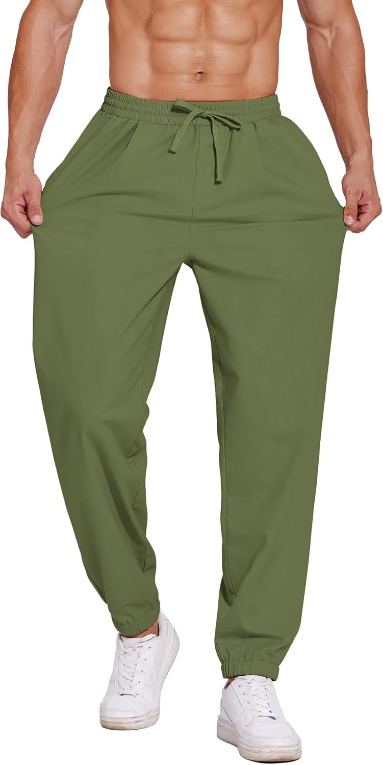 COOFANDY Men's Linen Casual Pants Lightweight Jogger Pants Elastic Waist Drawstring Yoga Beach Pants with Pockets