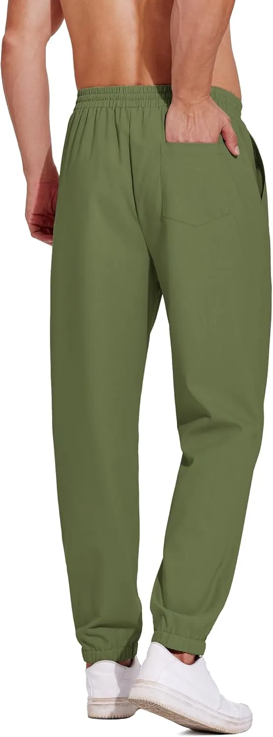 COOFANDY Men's Linen Casual Pants Lightweight Jogger Pants Elastic Waist Drawstring Yoga Beach Pants with Pockets