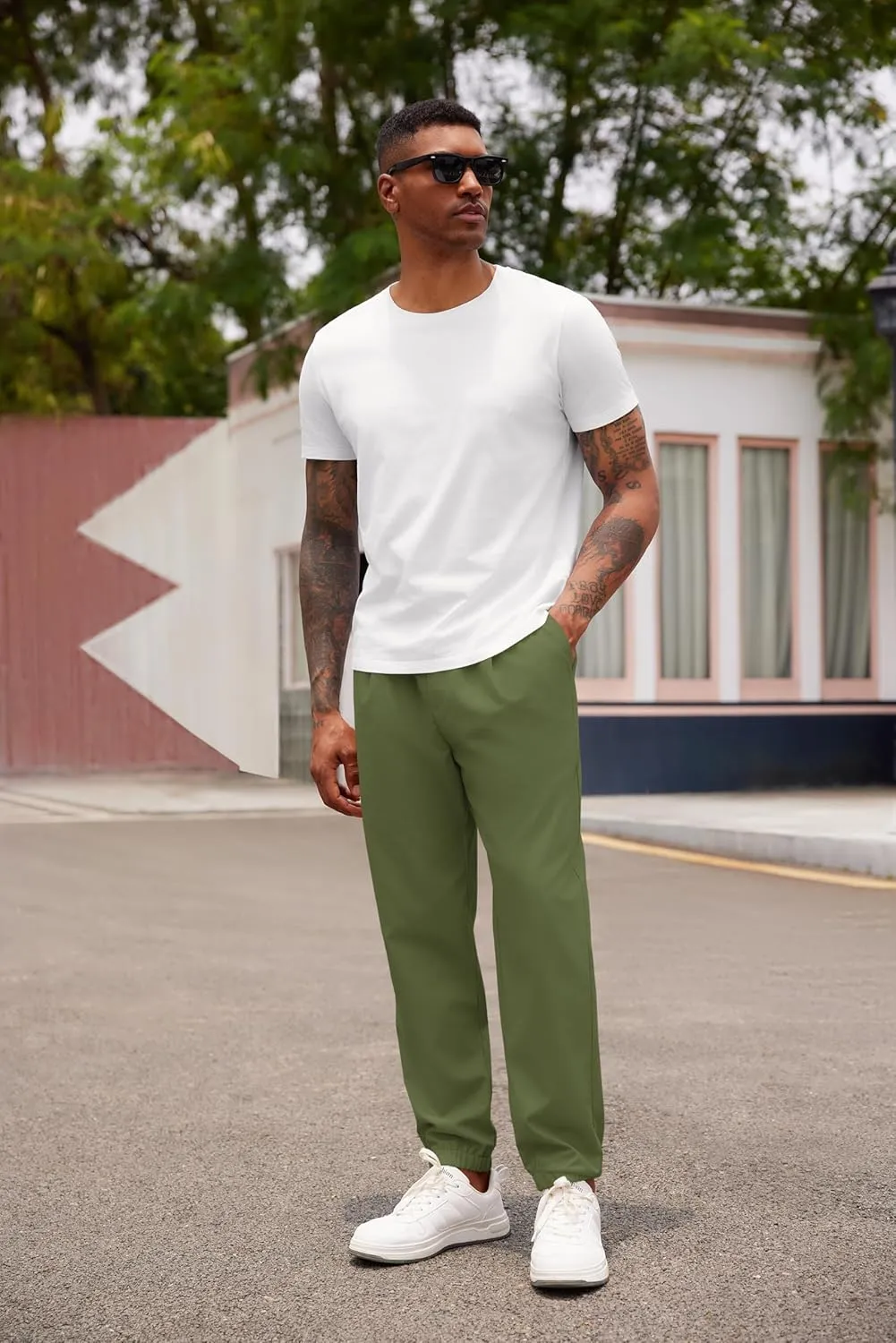 COOFANDY Men's Linen Casual Pants Lightweight Jogger Pants Elastic Waist Drawstring Yoga Beach Pants with Pockets