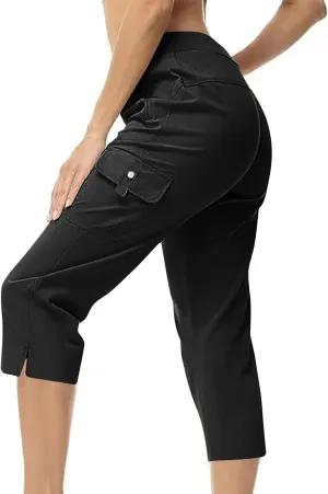 Cotton Capri Pants for Women High Waist Knee Length Cargo Pants Lightweight Trousers Summer Casual Cropped Pants