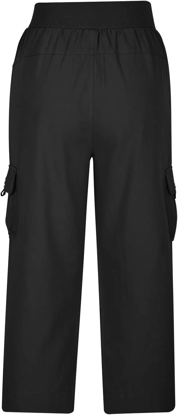 Cotton Capri Pants for Women High Waist Knee Length Cargo Pants Lightweight Trousers Summer Casual Cropped Pants