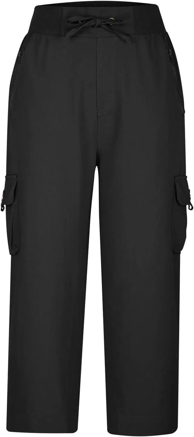 Cotton Capri Pants for Women High Waist Knee Length Cargo Pants Lightweight Trousers Summer Casual Cropped Pants
