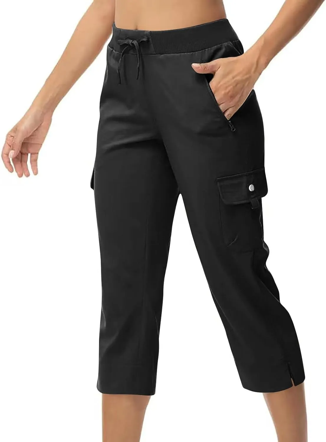 Cotton Capri Pants for Women High Waist Knee Length Cargo Pants Lightweight Trousers Summer Casual Cropped Pants