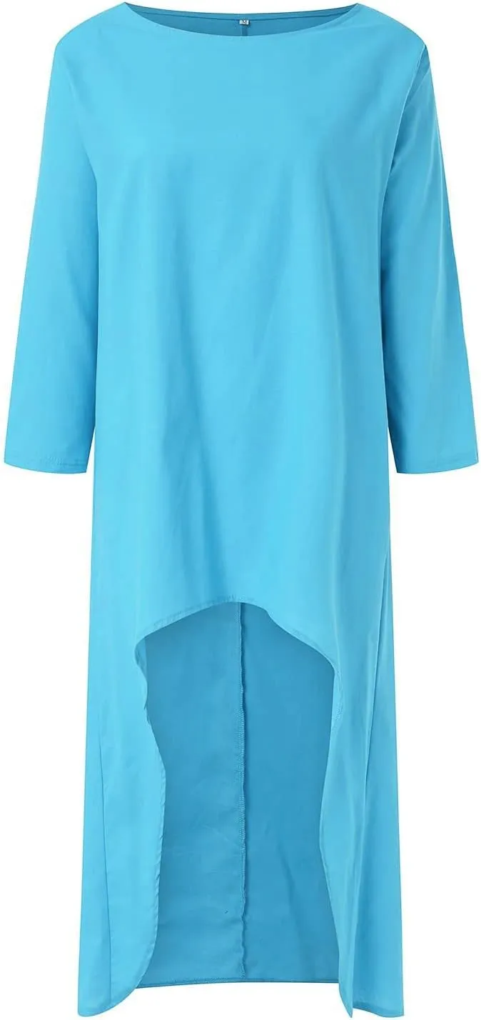 Cotton Linen Long Sets Women 2 Piece Outfits Long Sleeve High Low Tunic Tops Oversized and Wide Leg Pants Loungewear