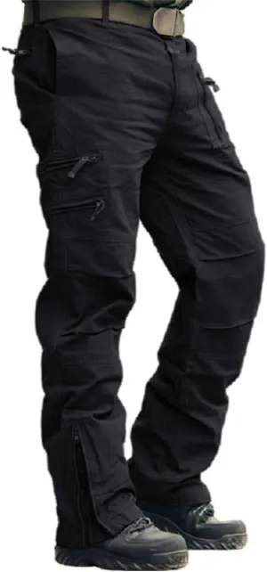 CRYSULLY Men's Tactical Pants Military Work Pants for Men Ripstop 9 Pockets Construction Trousers (No Belt)